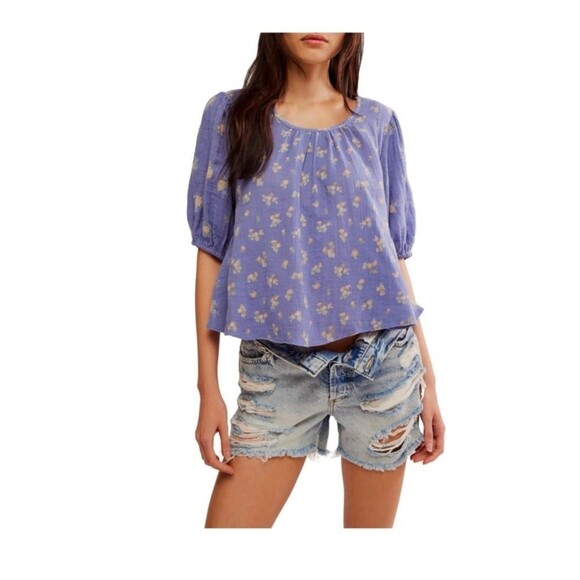 Free People Chloe Printed Blouse Top Rose Cutout Floral Cotton S NEW 281537 - Picture 5 of 9
